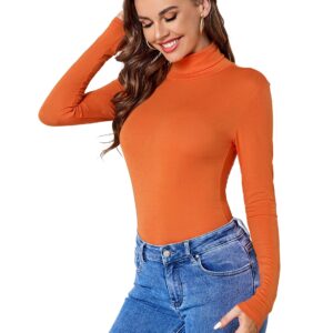 ACANI Orange Turtle Neck Tops for Women Ribbed Women's Long Sleeve Slim Fit Mock Orange Turtleneck Basic Stretchy Lightweight Layering Tops(Orange Medium)