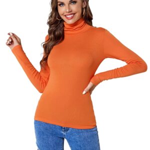 ACANI Orange Turtle Neck Tops for Women Ribbed Women's Long Sleeve Slim Fit Mock Orange Turtleneck Basic Stretchy Lightweight Layering Tops(Orange Medium)