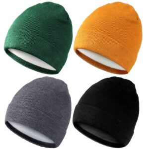 winter satin lined beanie hat silk lined beanies skull hat knitted beanies for women men(yellow, army green, black, light grey)