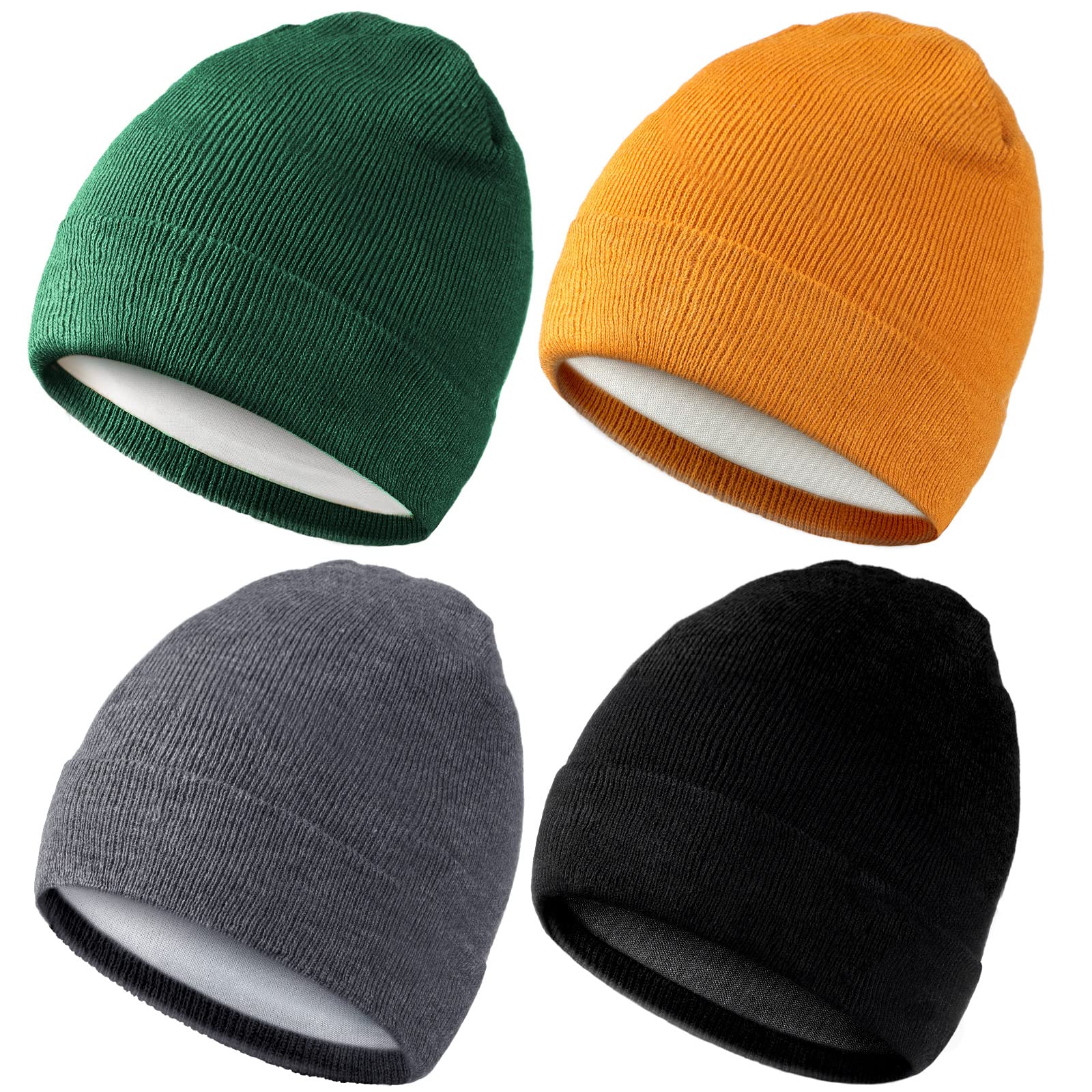 Winter Satin Lined Beanie Hat Silk Lined Beanies Skull Hat Knitted Beanies for Women Men(Yellow, Army Green, Black, Light Grey)