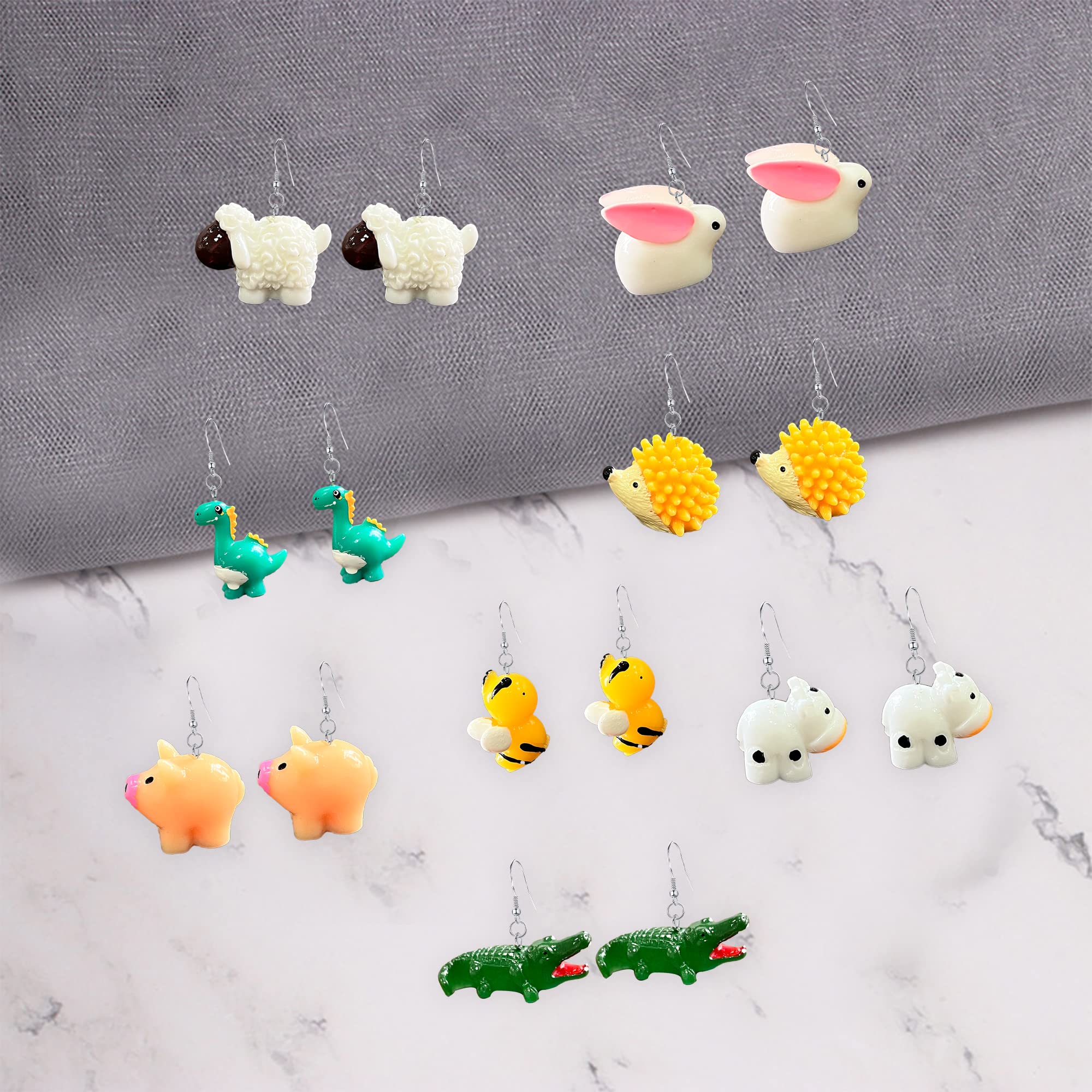 GBAHFY 8 Pairs Creative Funny Cow Bee Drop Dangle Earrings Cute Sweet Cartoon Resin Animal Earrings for Women Fashion Jewelry for Women Gifts Set (8 Piars)