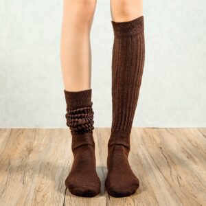 Womens Slouch Socks Extra Long Scrunch Socks for Girls Winter Knee High Socks Knit Boot Socks Bulk Pack Stacked Socks Brown