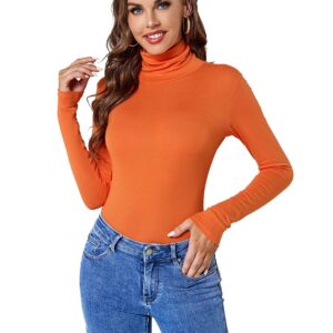 ACANI Orange Turtle Neck Tops for Women Ribbed Women's Long Sleeve Slim Fit Mock Orange Turtleneck Basic Stretchy Lightweight Layering Tops(Orange Medium)