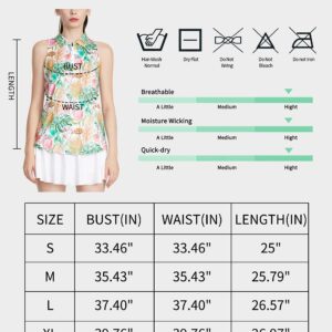 CQC Women's Sleeveless Golf Shirts Quick Dry Floral Athletic Polo with Collar Zip Up Lightweight Tennis Tank Tops Water Lily L