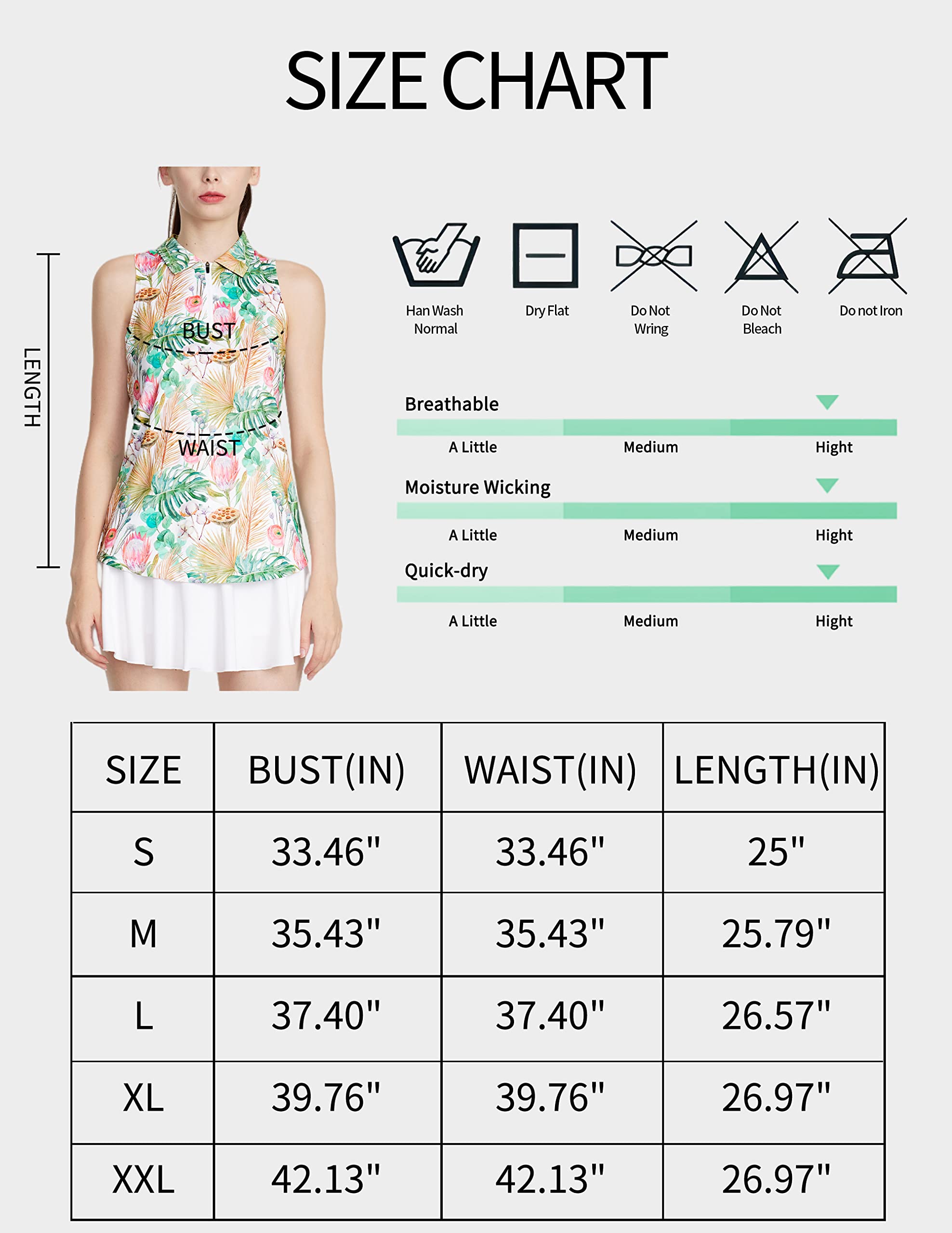 CQC Women's Sleeveless Golf Shirts Quick Dry Floral Athletic Polo with Collar Zip Up Lightweight Tennis Tank Tops Water Lily L