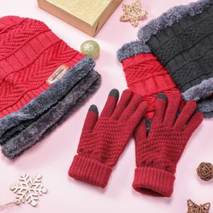 Winter Knit Beanie Hat Neck Warmer Touchscreen Gloves Set Fleece Knitted Caps Circle Loop Scarf Knitted Gloves for Men Women (Simple Colors, 15 Pieces)