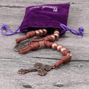 Nazareth Store Antique Copper Beads Paracord Rugged Rosary Necklace Strong Corded with St.Michael Medal and Pardon Crucifix Antique Cooper St. Michael Paracord Rosary