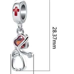 GMXLin Stethoscope Heart Dangle Charm for Pandora Bracelets Red Cross Dangle Bead for Mom Sister Nurse Doctor Birthday Graduation Gift