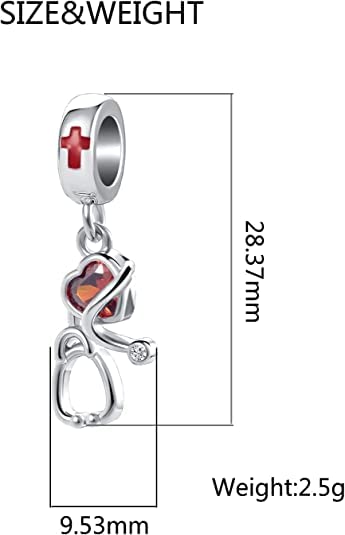 GMXLin Stethoscope Heart Dangle Charm for Pandora Bracelets Red Cross Dangle Bead for Mom Sister Nurse Doctor Birthday Graduation Gift