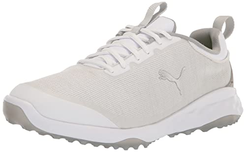 PUMA Golf Men's Fusion PRO Extra Wide Golf Shoe, Puma White-Puma Silver-High Rise, 9.5