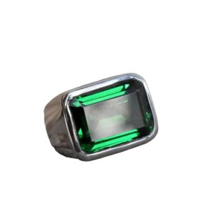 Green Emerald Ring for Men and Women Signet Emerald Cut Gemstone Sterling Silver Band Gift Rings All US Rings Size (8)