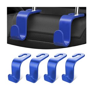 Moly Magnolia Car Seat Headrest Hook, 4PCS Multifunctional Auto Backseat Hangers, Vehicle Storage Organizer for Purse, Coat, Umbrella, Grocery, Bag, Handbag (Blue)