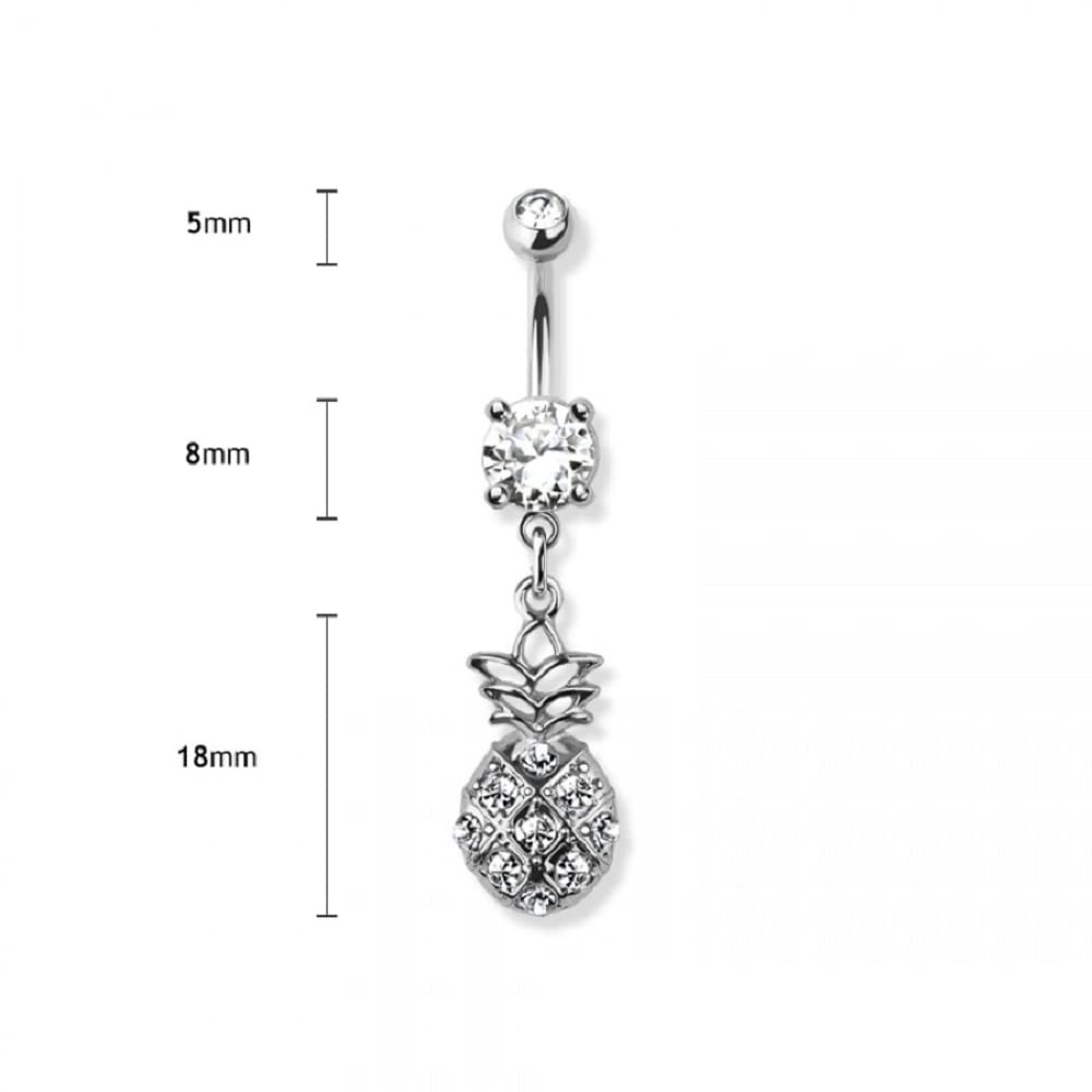 Pierced Owl 14GA 316L Stainless Steel CZ Crystal Pineapple Dangling Belly Button Ring (Gold Tone)