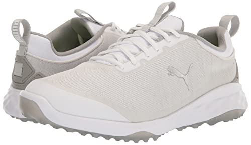 PUMA Golf Men's Fusion PRO Extra Wide Golf Shoe, Puma White-Puma Silver-High Rise, 9.5