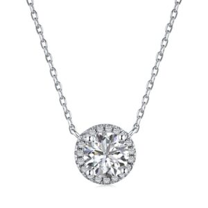 paenenph solid 14k white gold over 925 silver bezel-set diamond solitaire necklace,round bezel moissanite pendant necklace,18 inch,gift for her (white gold, 14k gold)