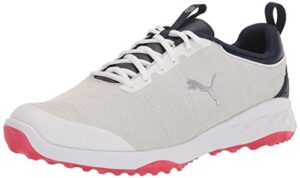 puma golf men's fusion pro golf shoe, puma white-puma navy-for all time red, 13