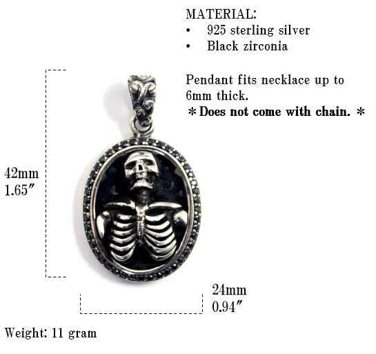 COSUMOSU Skull Skeleton Body 925 sterling silver large Pendant for Necklace