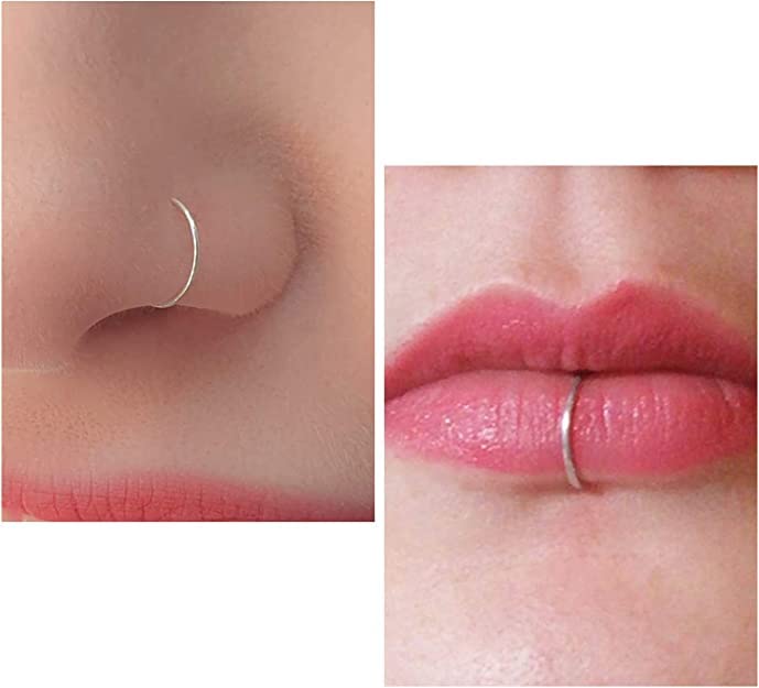 D.Bella 20G Nose Rings for Women Stainless Steel Nose Ring 20 Gauge Nose Rings Hoops Studs Flower Heart Diamond L Shaped Nose Studs Nostril Nose Piercing Jewelry for Women Men (1-Style Q)