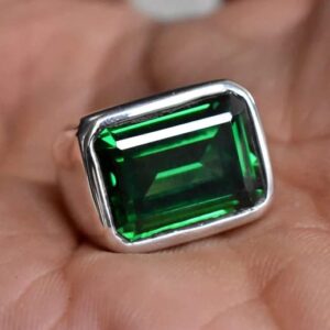 Green Emerald Ring for Men and Women Signet Emerald Cut Gemstone Sterling Silver Band Gift Rings All US Rings Size (8)