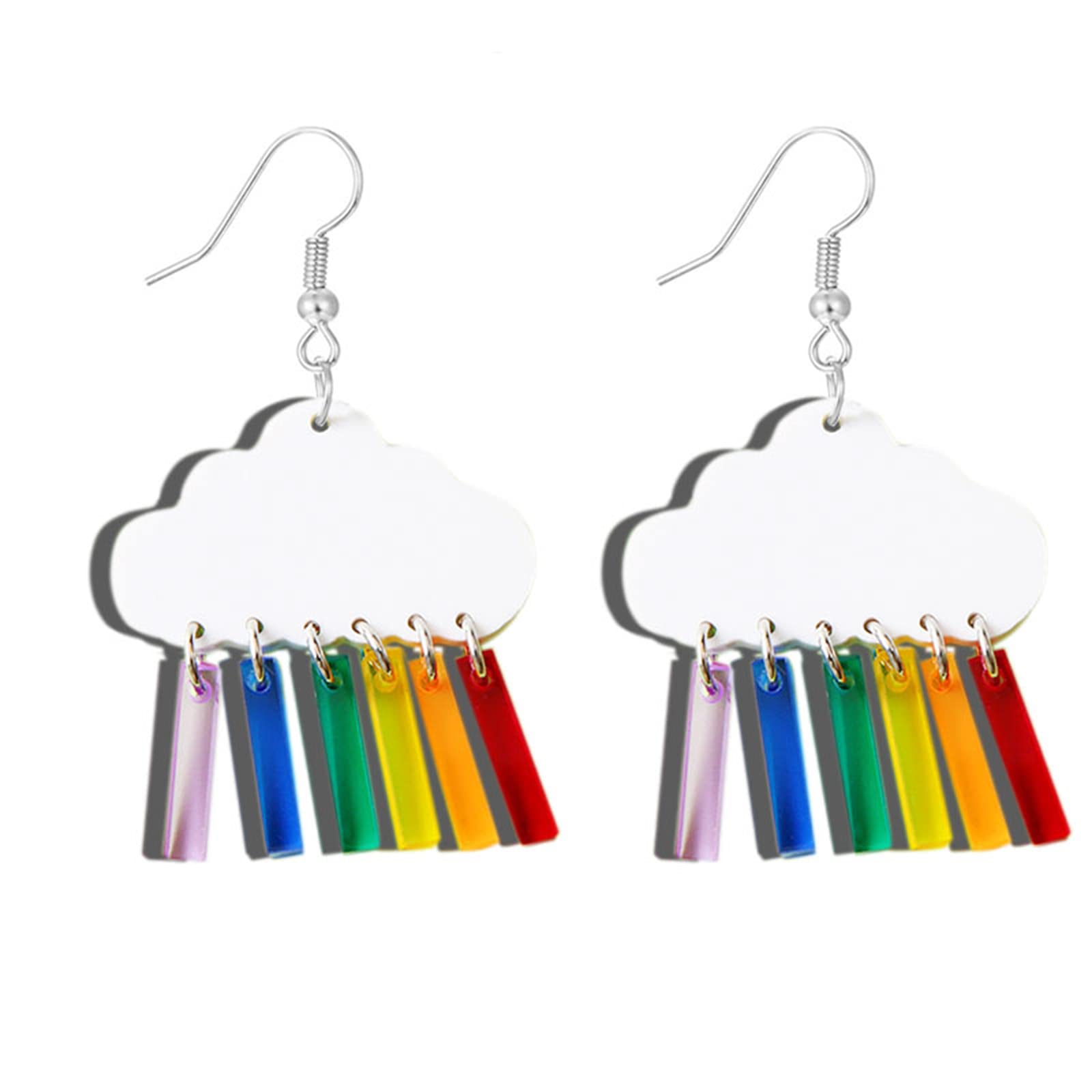 ONLYJUMP Cute Clouds Lightning Bolt Earrings for Women Creative Acrylic Transparent Earrings Lovely Clouds Rainbow Lightning Raindrop Earrings Cartoon Sweet Funny Earrings (Clouds Bar)