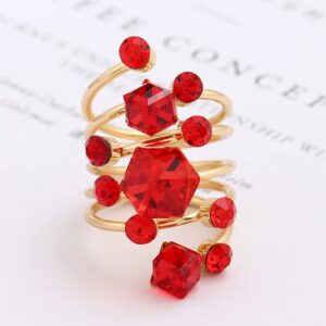 OIDIMS Big CZ Crystal Statement Wedding Ring for Women Birthstone Cubic Zirconia Balls Fashion Spring Gemstone Open Band Wrap Birthday Cocktail Party Ring Comfort Fit Dainty Jewelry Gifts(Red)