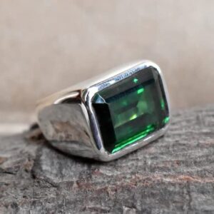 Green Emerald Ring for Men and Women Signet Emerald Cut Gemstone Sterling Silver Band Gift Rings All US Rings Size (8)