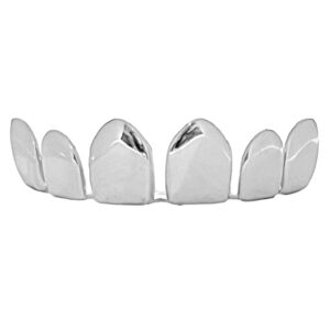 grillz silver tone permanent cuts perm cut six top teeth pre-made hip hop mouth grills