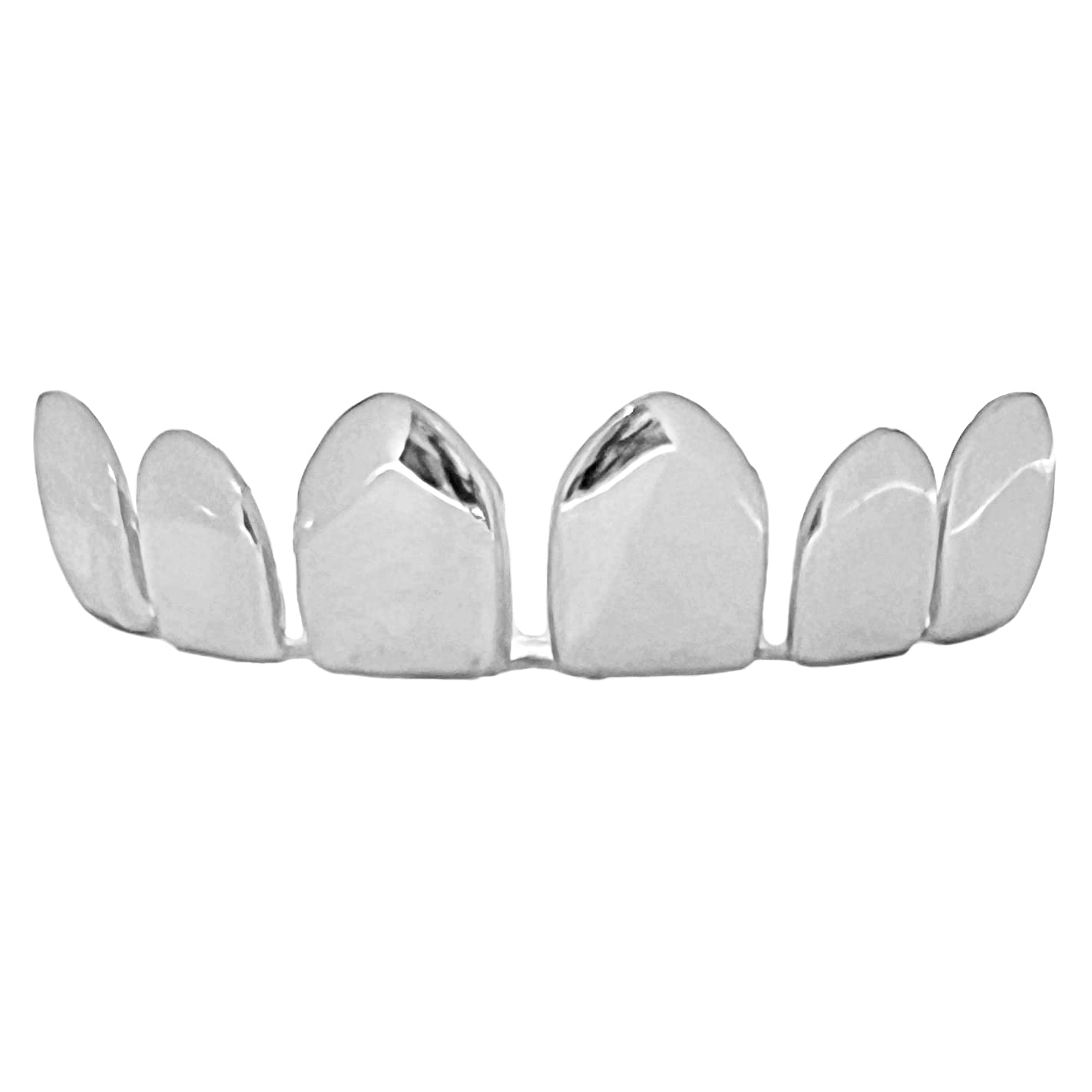 Grillz Silver Tone Permanent Cuts Perm Cut Six Top Teeth Pre-Made Hip Hop Mouth Grills