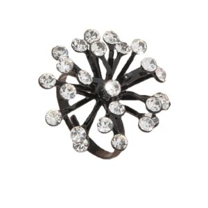 rhinestone dandelion flower ring for women adjustable crystal black blossom pistil statement ring fashion unique jewelry size 7-9