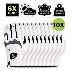 HIRZL Trust Hybrid – Men’s All Weather Golf Glove | Kangaroo Leather, Ultimate Grip & Ergonomic Fit, White/Black, Medium, Worn on Left Hand (Pack of 10)