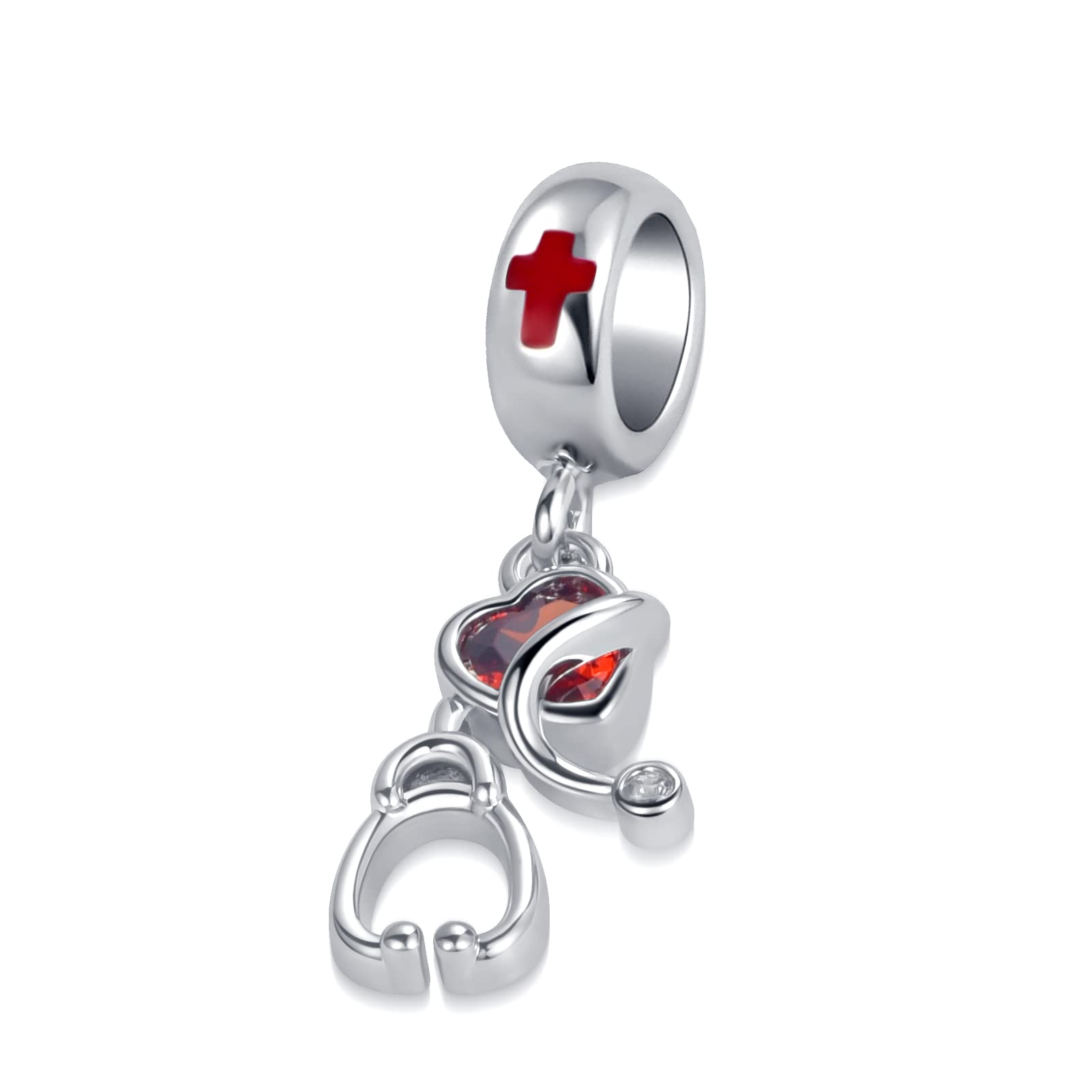 GMXLin Stethoscope Heart Dangle Charm for Pandora Bracelets Red Cross Dangle Bead for Mom Sister Nurse Doctor Birthday Graduation Gift