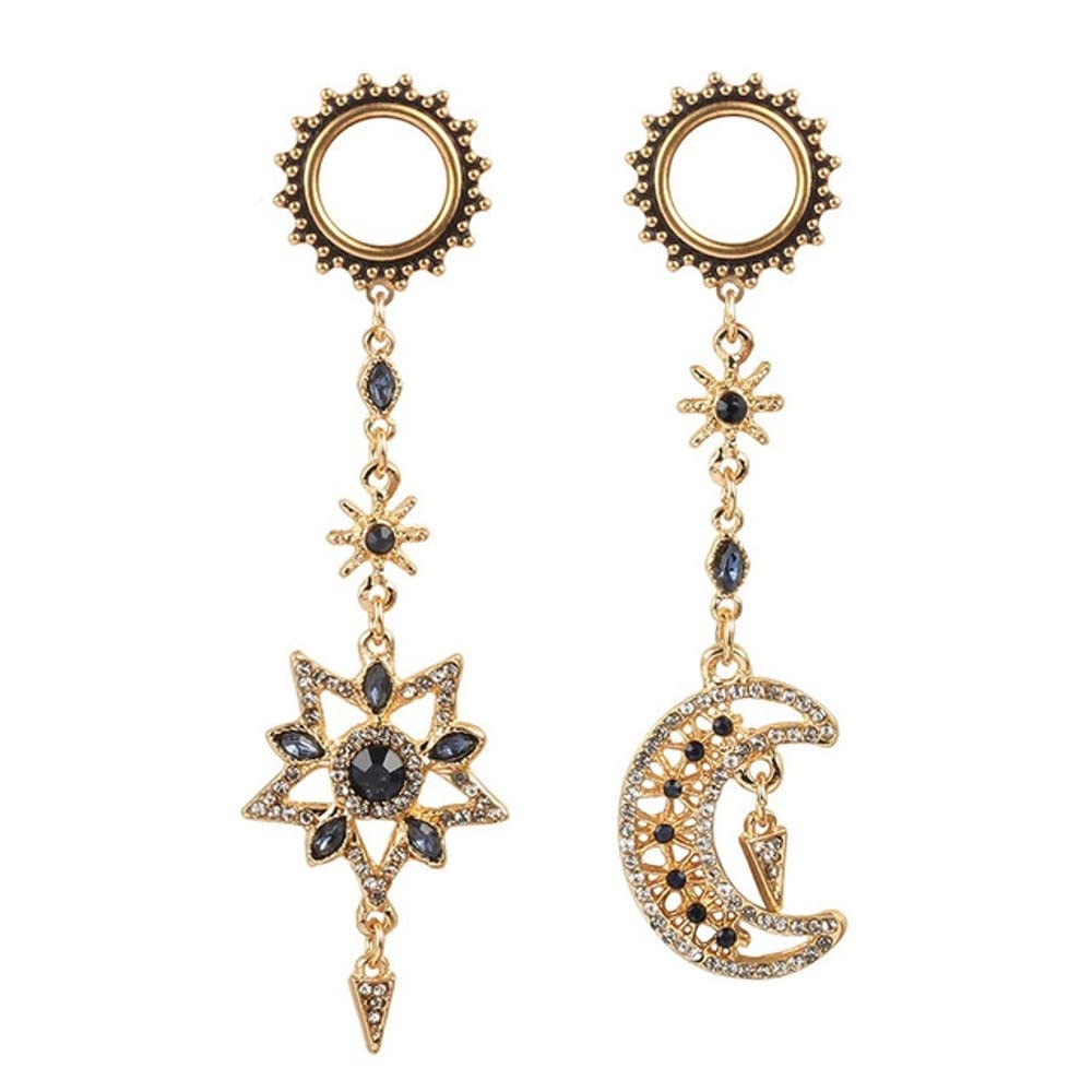 So Scene Gypsy Star and Moon Dangle Ear Gauges Ear Plugs (22mm- 7/8 inch, Gold)