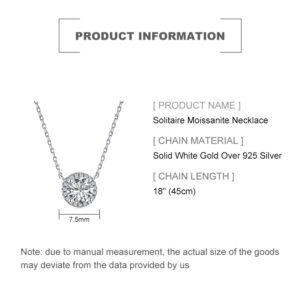 PAENENPH Solid 14K White Gold Over 925 Silver Bezel-Set Diamond Solitaire Necklace,Round Bezel Moissanite Pendant Necklace,18 Inch,Gift for Her (White Gold, 14K Gold)