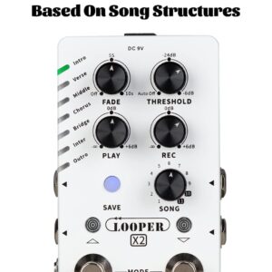 MOOER Looper X2 Stereo Electric Guitar Loop Pedal, Bass Guitar Looper Pedal, Acoustic Guitar Looper Pedal with 11 Banks, 300 Minutes, 77 save slots, Fade Out Function for practice and live show