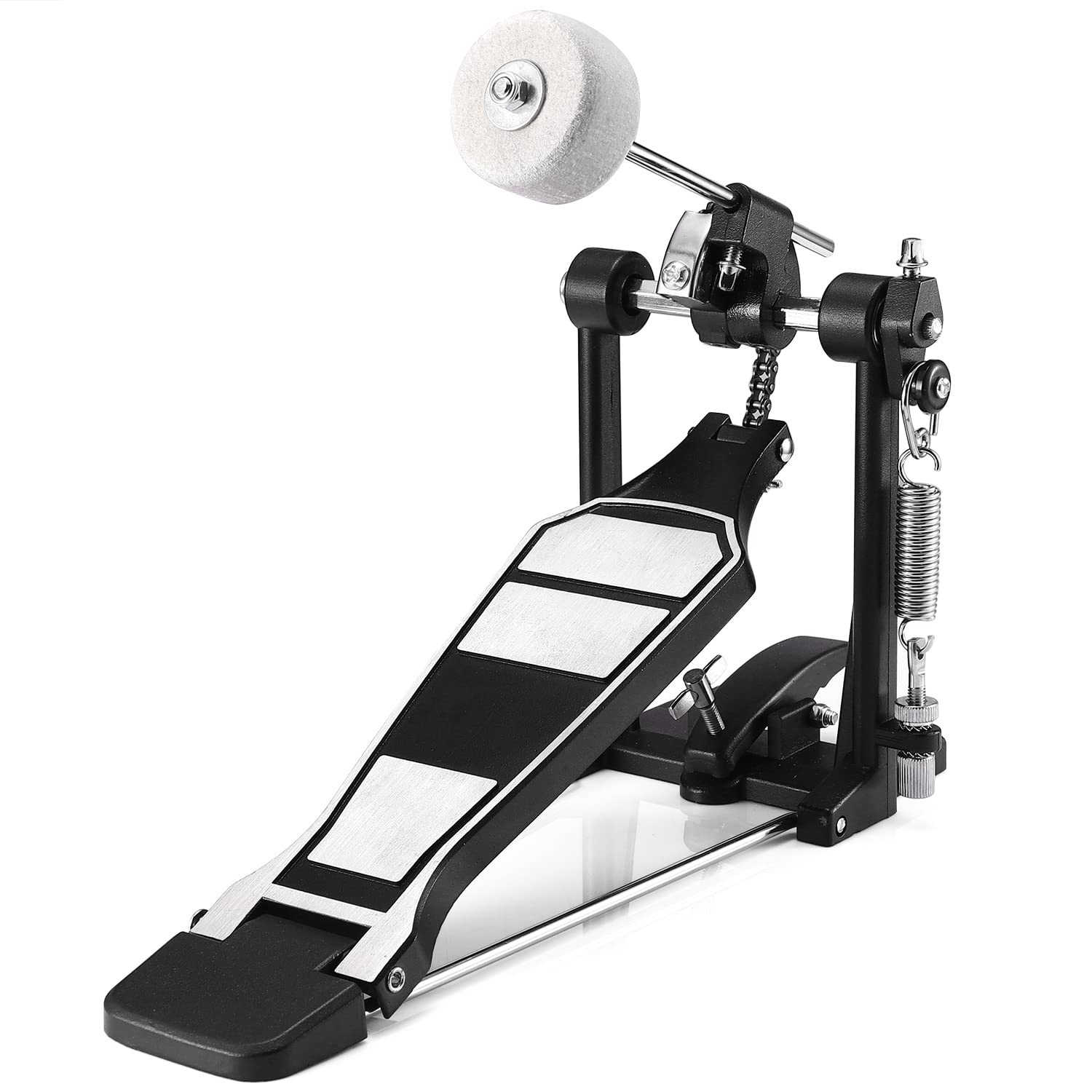 Facmogu Alloy Bass Drum Pedal, Single Bass Drum Pedal Come with Classic Felt Beater Stick & Drum Key for Drum Set Instrument, Single-Chain Bass Drum Pedal for Beginner & Pro Drummers