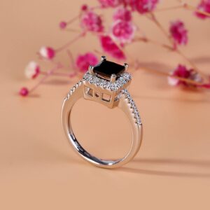 Jeulia Diamond Princess Cut Wedding Ring:Sterling Silver Halo Pretty Bridal Set Engagement Wedding Band Best Anniversary Promise Christmas Jewelry Gift with Box (Black, 7)