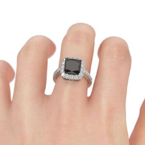 Jeulia Diamond Princess Cut Wedding Ring:Sterling Silver Halo Pretty Bridal Set Engagement Wedding Band Best Anniversary Promise Christmas Jewelry Gift with Box (Black, 7)