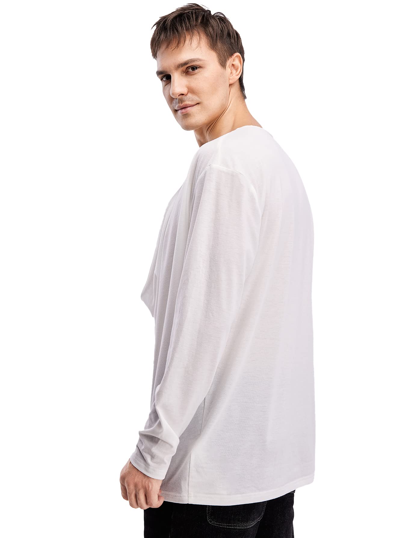 WDIRARA Men's Cowl Neck Draped Long Sleeve T Shirt Top Party Club Tops White S