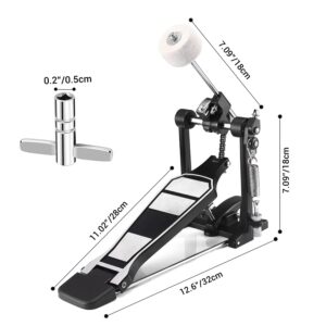 Facmogu Alloy Bass Drum Pedal, Single Bass Drum Pedal Come with Classic Felt Beater Stick & Drum Key for Drum Set Instrument, Single-Chain Bass Drum Pedal for Beginner & Pro Drummers