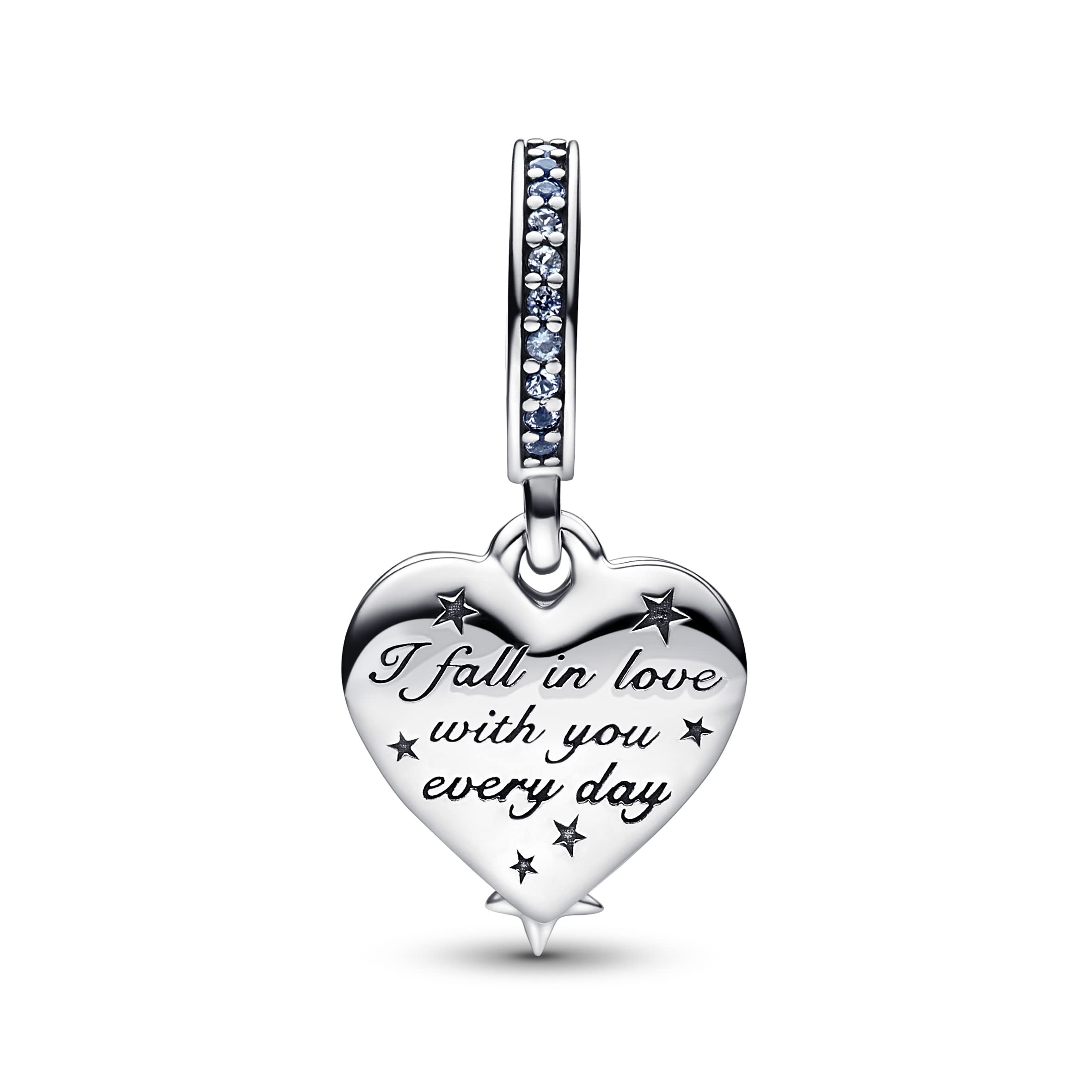 Pandora Celestial Shooting Star Heart Double Dangle Charm - Compatible Moments Bracelets - Jewelry for Women - Gift for Women in Your Life - Made with Sterling Silver & Enamel