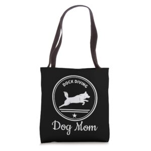 dock diving dog mom - dog jumping swimming tote bag