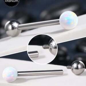 OUFER Titanium Tongue Rings, White Opal Tongue Ring, Internally Threaded Tongue Piercing Jewelry, Straight Tongue Jewelry for Women Men