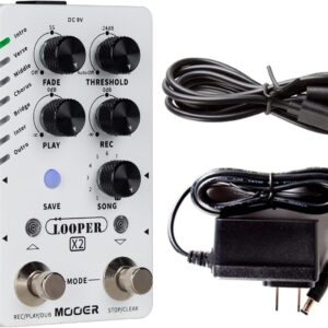 MOOER Looper X2 Stereo Electric Guitar Loop Pedal, Bass Guitar Looper Pedal, Acoustic Guitar Looper Pedal with 11 Banks, 300 Minutes, 77 save slots, Fade Out Function for practice and live show