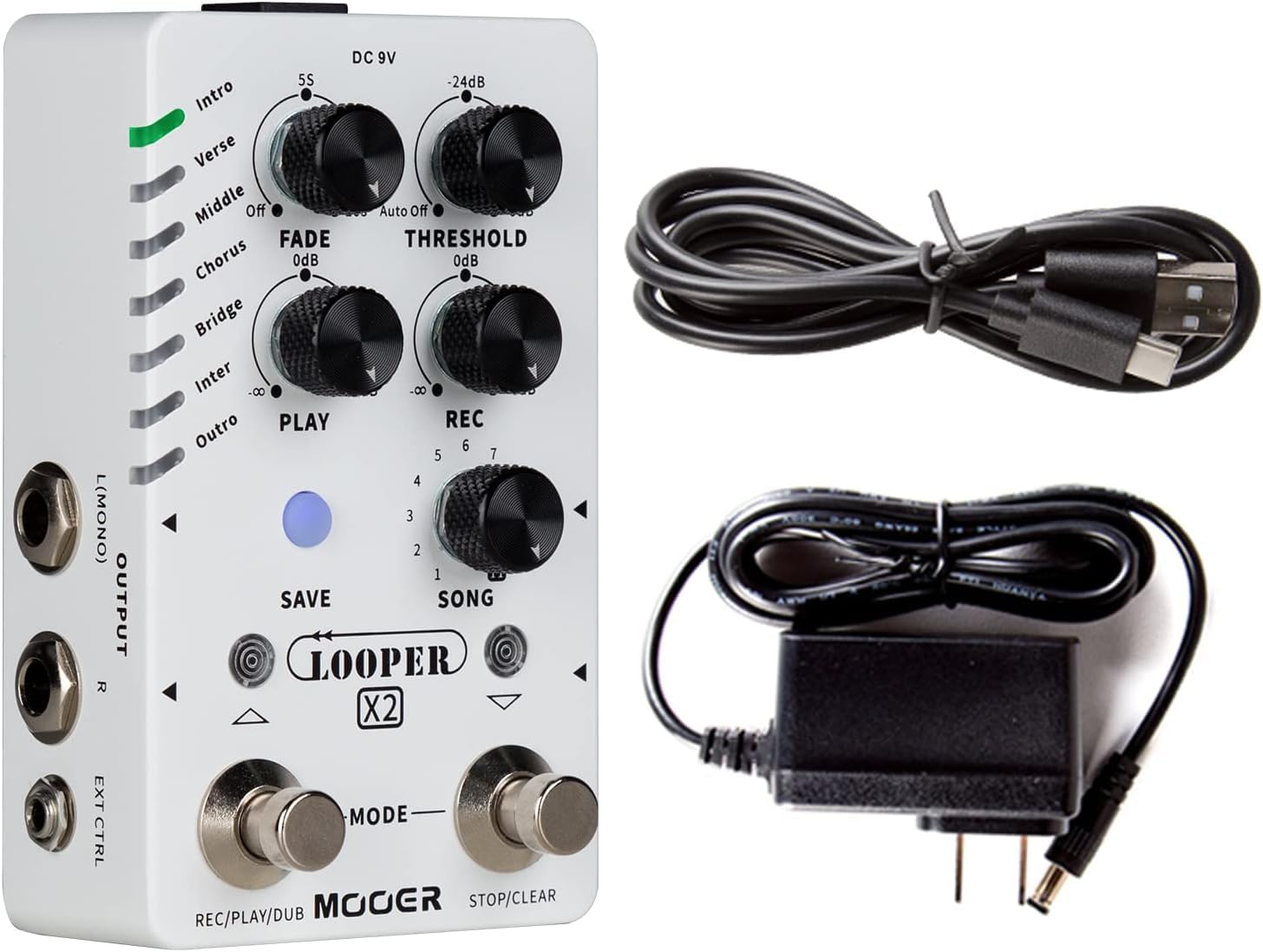 MOOER Looper X2 Stereo Electric Guitar Loop Pedal, Bass Guitar Looper Pedal, Acoustic Guitar Looper Pedal with 11 Banks, 300 Minutes, 77 save slots, Fade Out Function for practice and live show