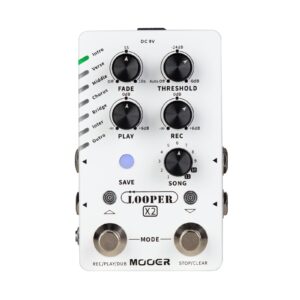 mooer looper x2 stereo electric guitar loop pedal, bass guitar looper pedal, acoustic guitar looper pedal with 11 banks, 300 minutes, 77 save slots, fade out function for practice and live show