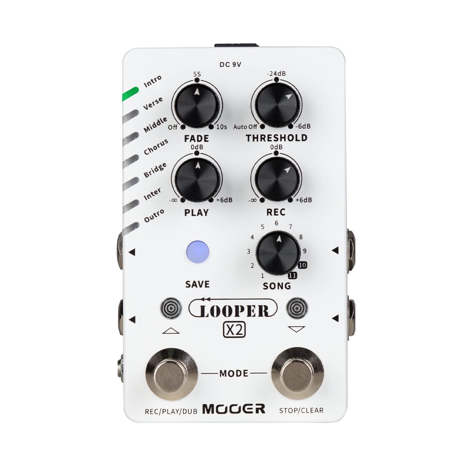 MOOER Looper X2 Stereo Electric Guitar Loop Pedal, Bass Guitar Looper Pedal, Acoustic Guitar Looper Pedal with 11 Banks, 300 Minutes, 77 save slots, Fade Out Function for practice and live show