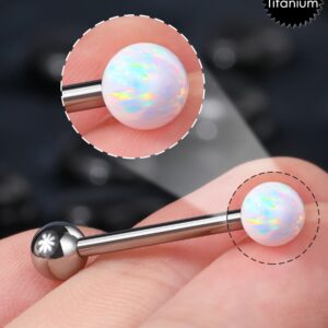 OUFER Titanium Tongue Rings, White Opal Tongue Ring, Internally Threaded Tongue Piercing Jewelry, Straight Tongue Jewelry for Women Men