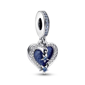 Pandora Celestial Shooting Star Heart Double Dangle Charm - Compatible Moments Bracelets - Jewelry for Women - Gift for Women in Your Life - Made with Sterling Silver & Enamel