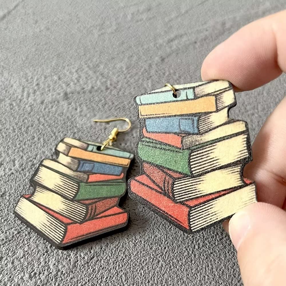 twinkle eye Color Classics Stackable Book Hanging Earrings Personality Beginning Season Teacher Student Gifts Book Earrings Double Sided Color Painting for Women