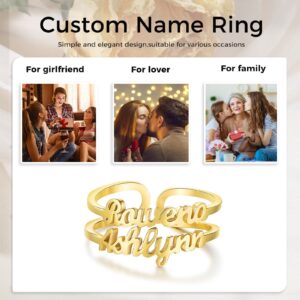 Luxladis Custom Name Ring Personalized Rings for Women Trendy 925 Sterling Silver Custom Initial Statement Ring Gift for Women Teen Girls (2 names ring)